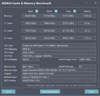 AIDA64 du Lenovo ThinkPad Z13 Gen 1